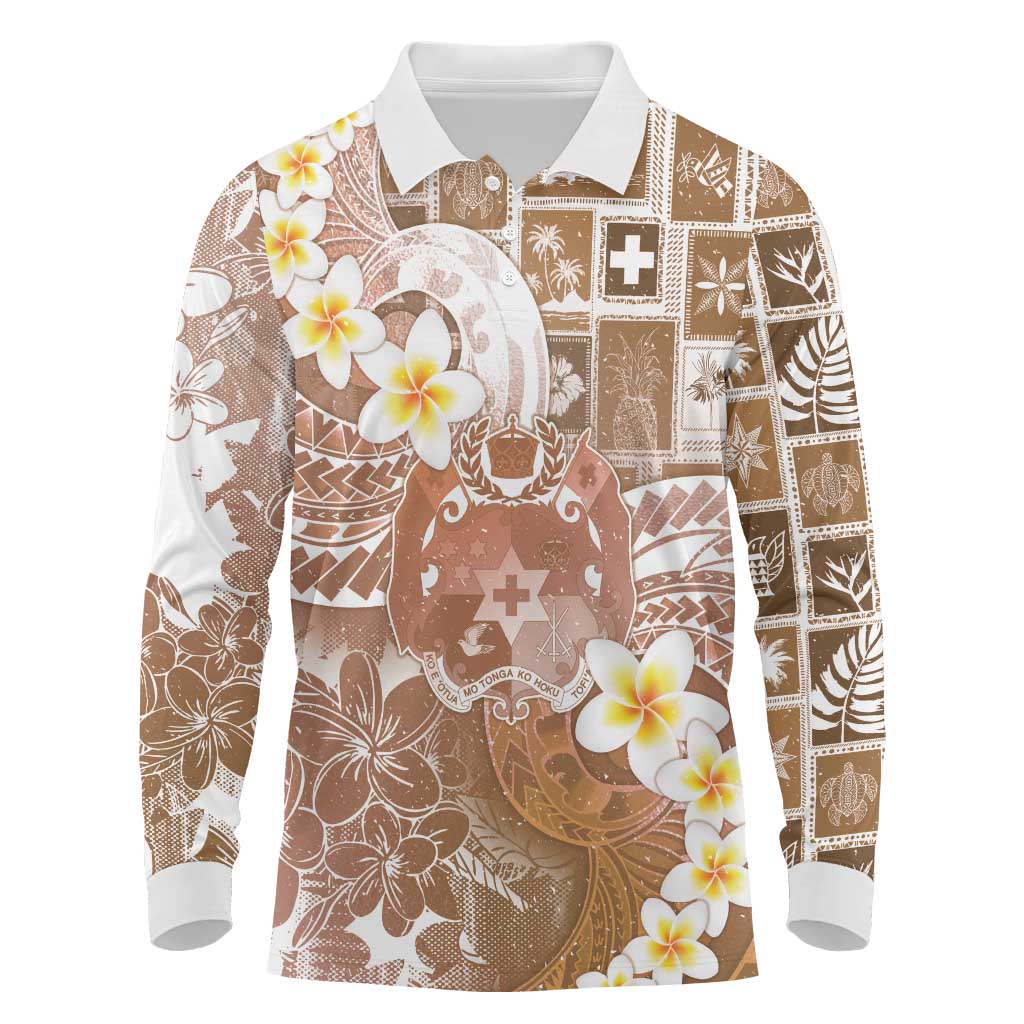 Tonga Christmas Long Sleeve Polo Shirt Kilisimasi Fiefia Retro Style Brown LT05 Brown - Polynesian Pride