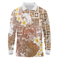 Tonga Christmas Long Sleeve Polo Shirt Kilisimasi Fiefia Retro Style Brown LT05 Brown - Polynesian Pride
