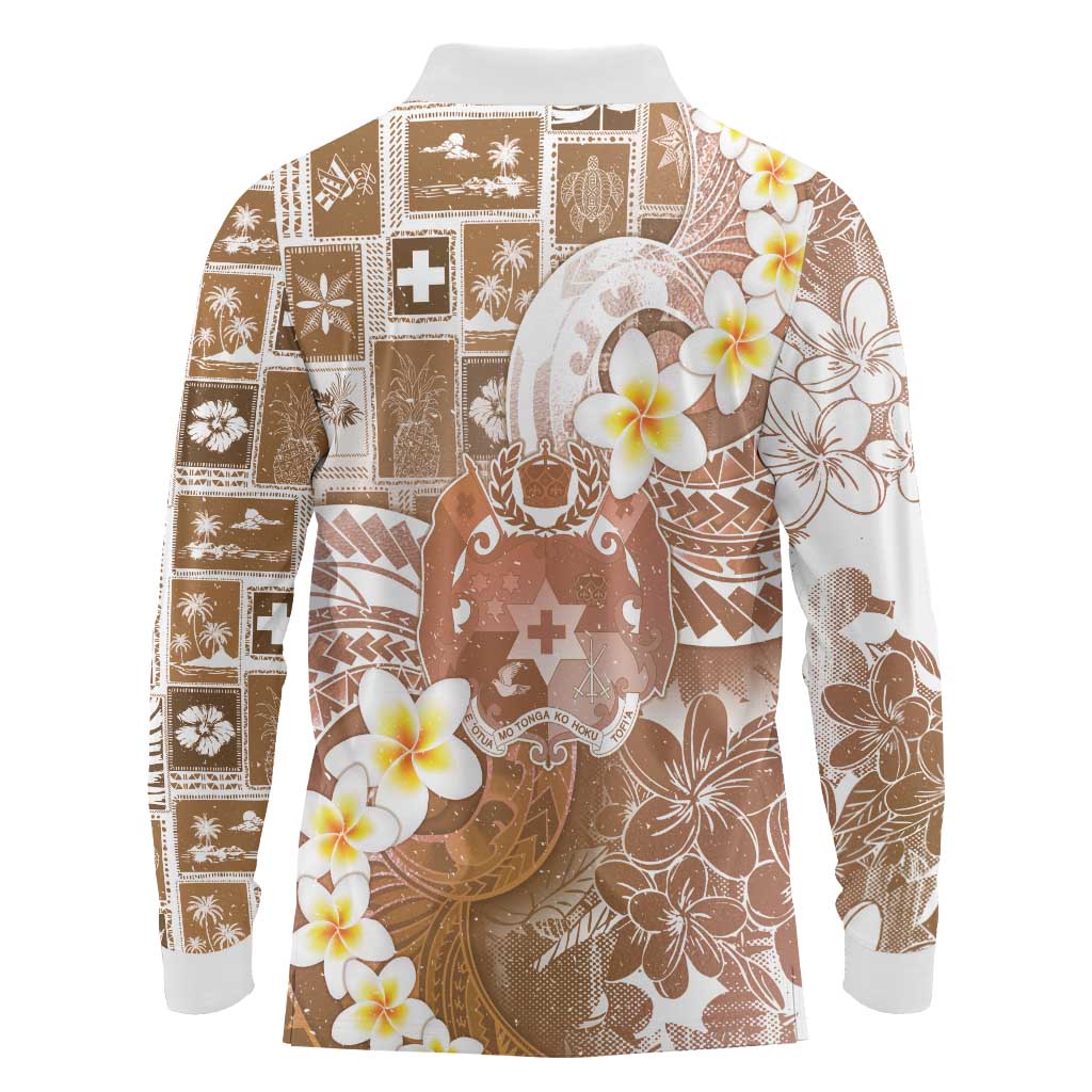 Tonga Christmas Long Sleeve Polo Shirt Kilisimasi Fiefia Retro Style Brown LT05 - Polynesian Pride