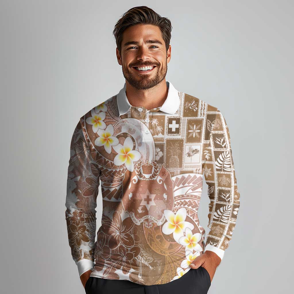 Tonga Christmas Long Sleeve Polo Shirt Kilisimasi Fiefia Retro Style Brown LT05 - Polynesian Pride