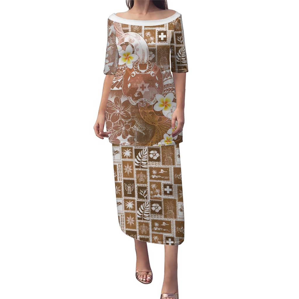 Tonga Christmas Puletasi Kilisimasi Fiefia Retro Style Brown - Polynesian Pride