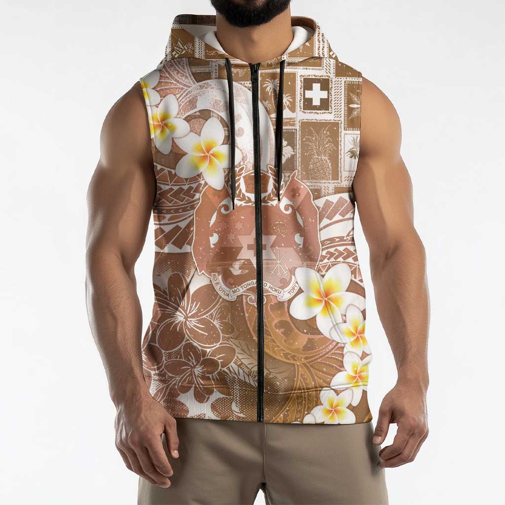 Tonga Christmas Sleeveless Zip Hoodie Kilisimasi Fiefia Retro Style Brown LT05 - Polynesian Pride