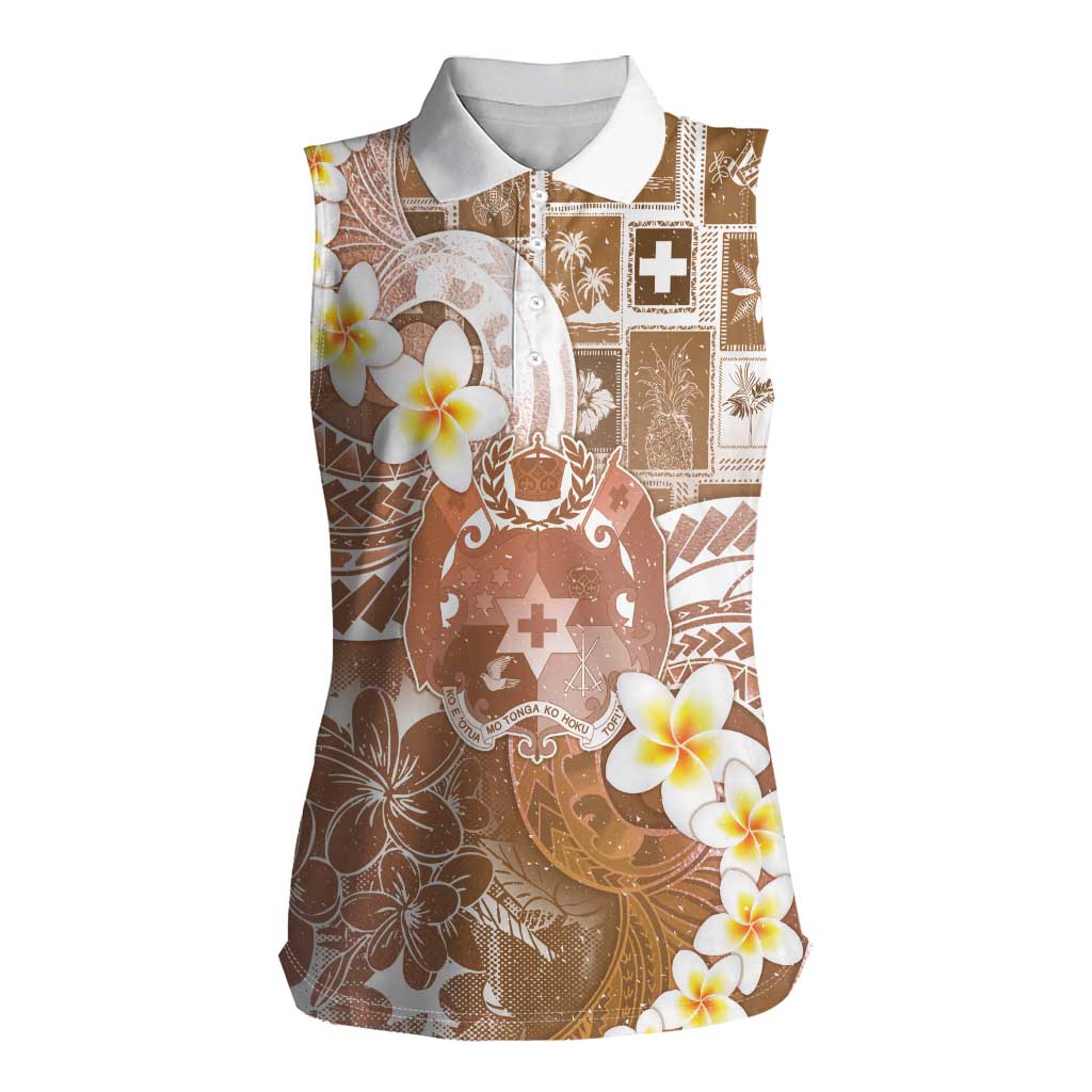 Tonga Christmas Women Sleeveless Polo Shirt Kilisimasi Fiefia Retro Style Brown LT05 Female Brown - Polynesian Pride