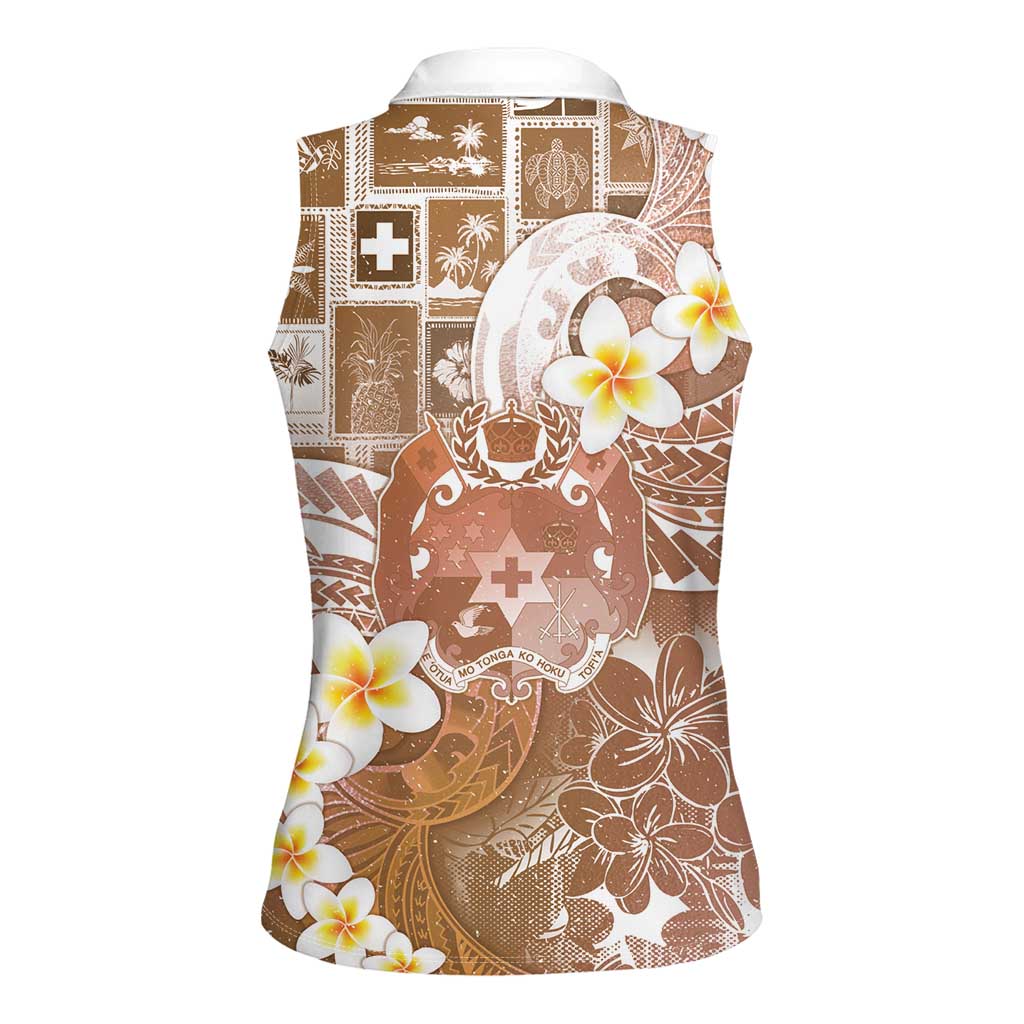 Tonga Christmas Women Sleeveless Polo Shirt Kilisimasi Fiefia Retro Style Brown LT05 - Polynesian Pride