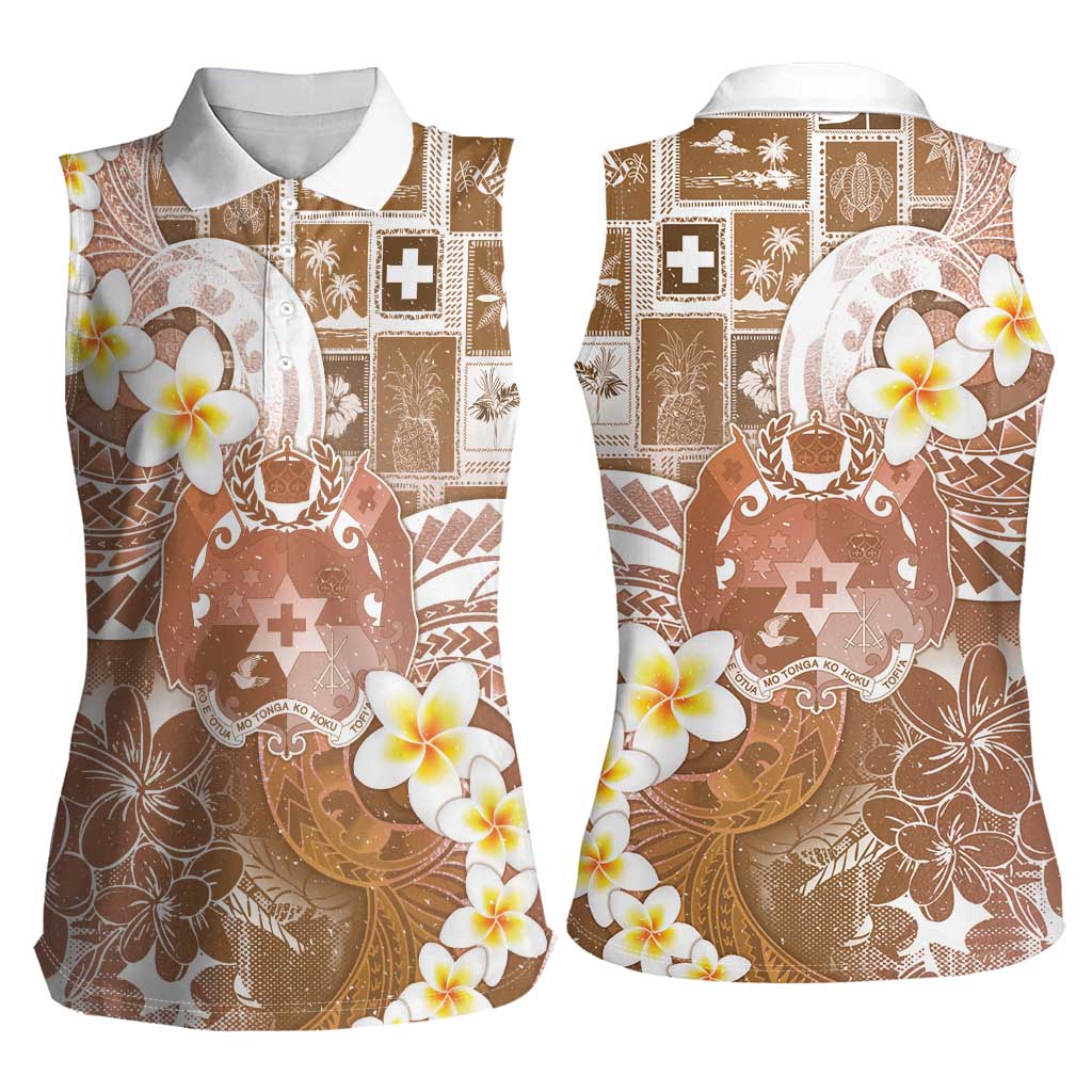 Tonga Christmas Women Sleeveless Polo Shirt Kilisimasi Fiefia Retro Style Brown LT05 - Polynesian Pride