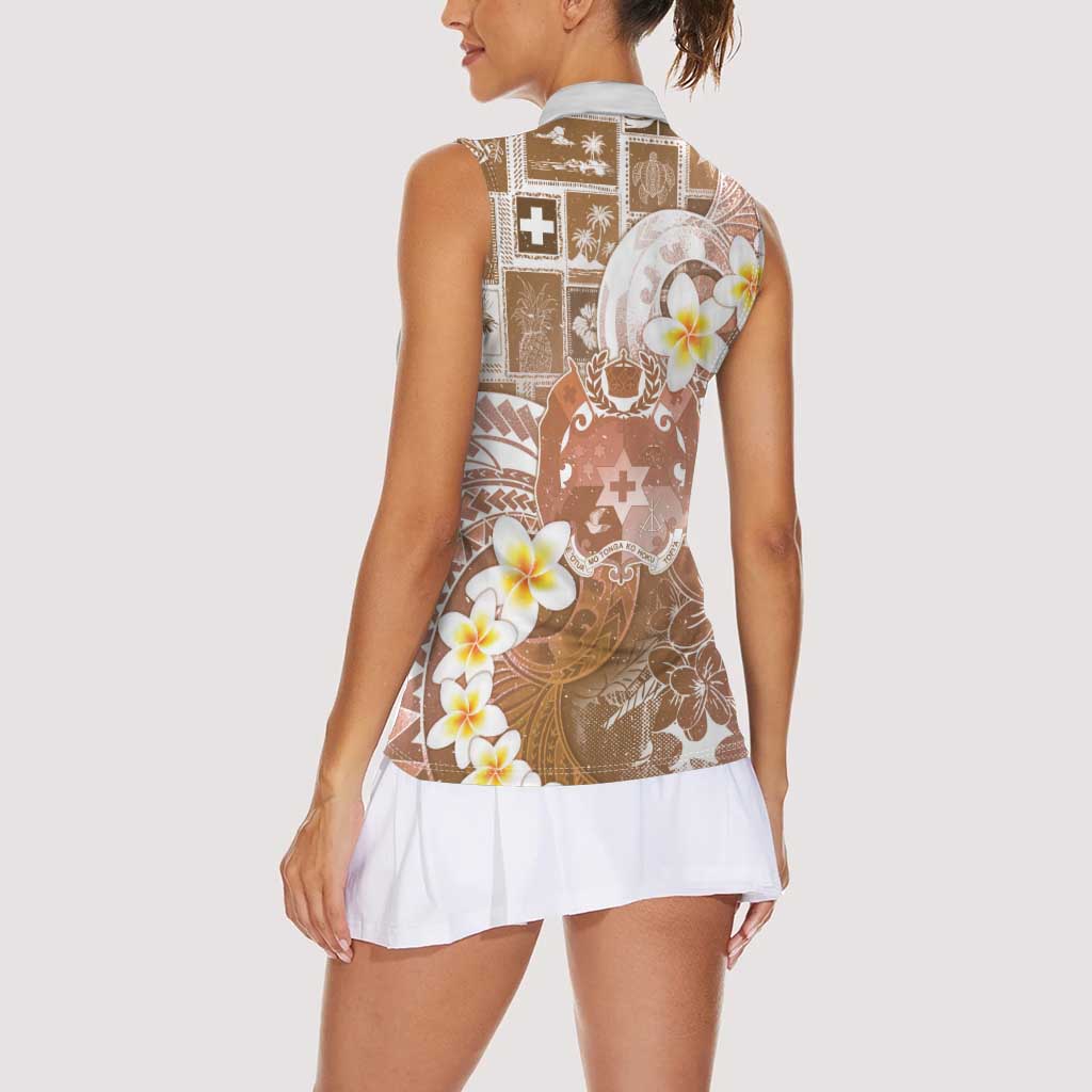 Tonga Christmas Women Sleeveless Polo Shirt Kilisimasi Fiefia Retro Style Brown LT05 - Polynesian Pride