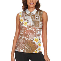 Tonga Christmas Women Sleeveless Polo Shirt Kilisimasi Fiefia Retro Style Brown LT05 - Polynesian Pride