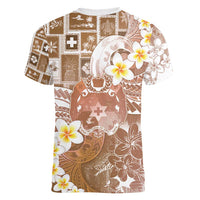 Tonga Christmas Women V-Neck T-Shirt Kilisimasi Fiefia Retro Style Brown LT05 - Polynesian Pride