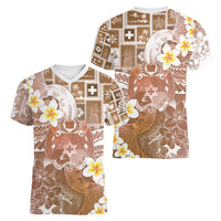 Tonga Christmas Women V-Neck T-Shirt Kilisimasi Fiefia Retro Style Brown LT05 - Polynesian Pride