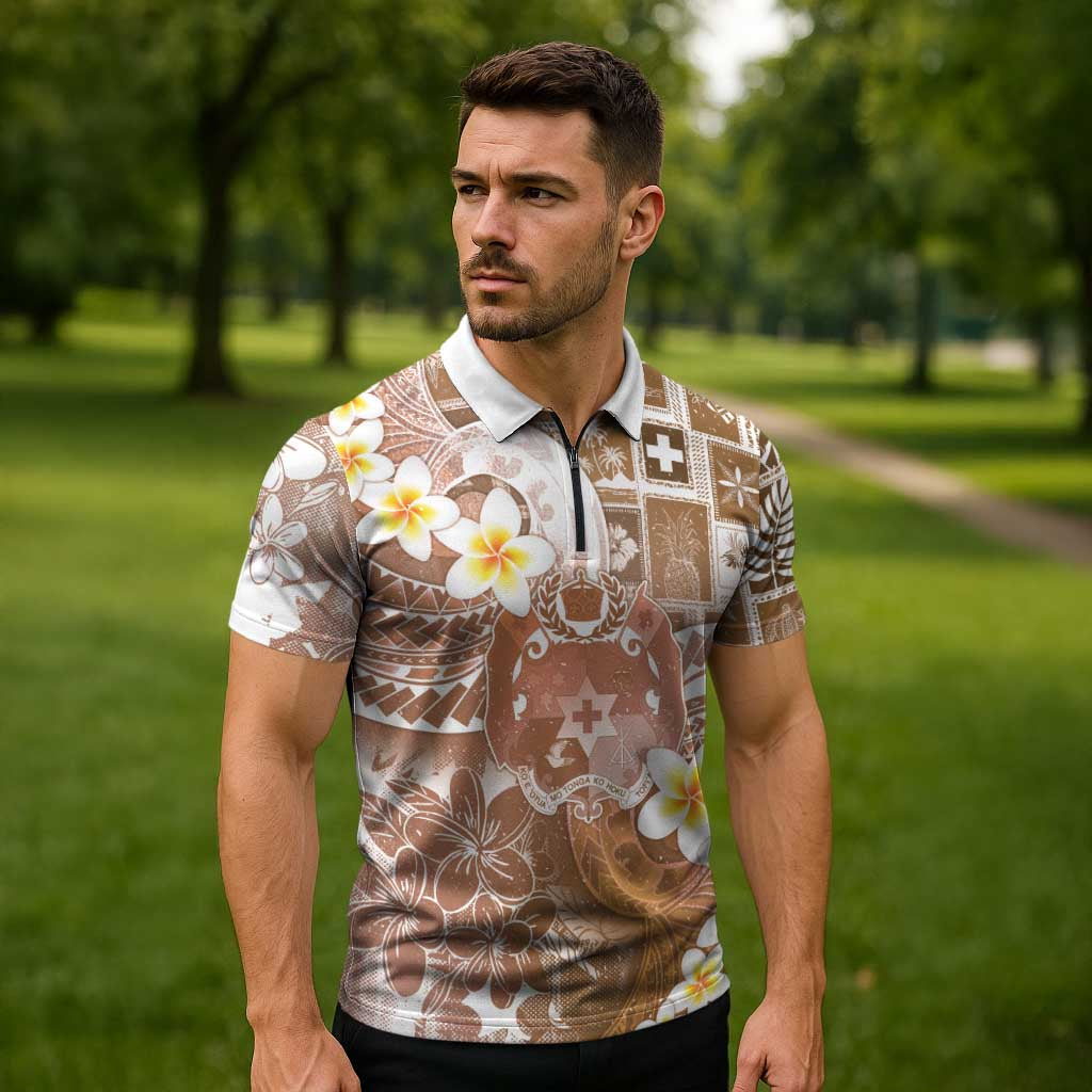 Tonga Christmas Zipper Polo Shirt Kilisimasi Fiefia Retro Style Brown LT05 - Polynesian Pride