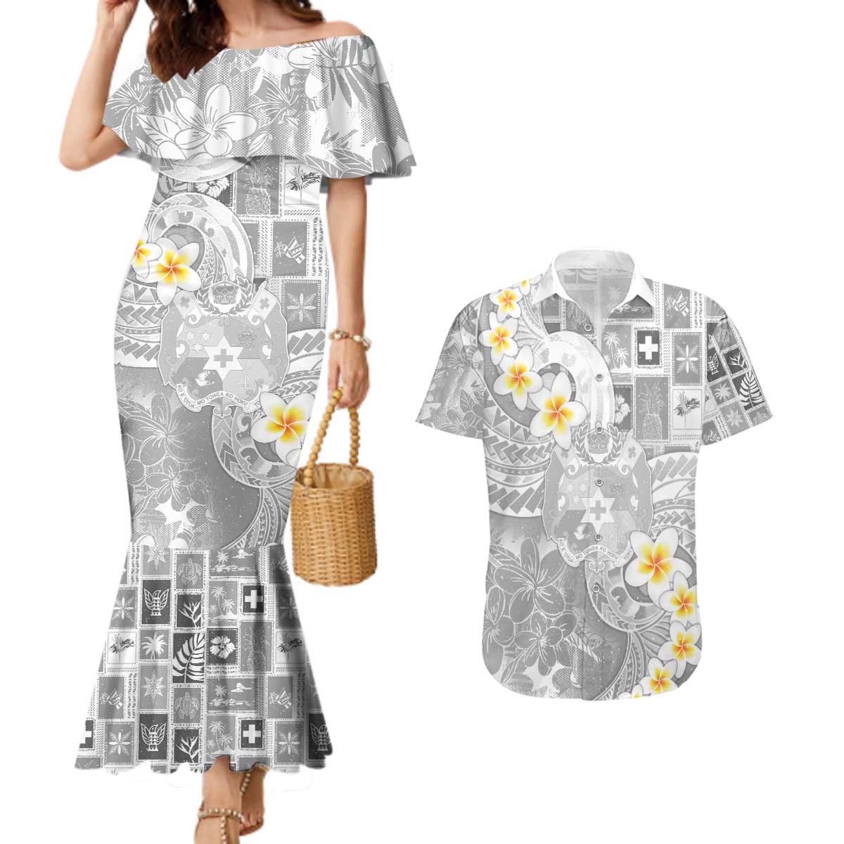 Tonga Christmas Couples Matching Mermaid Dress and Hawaiian Shirt Kilisimasi Fiefia Retro Style White LT05 White - Polynesian Pride