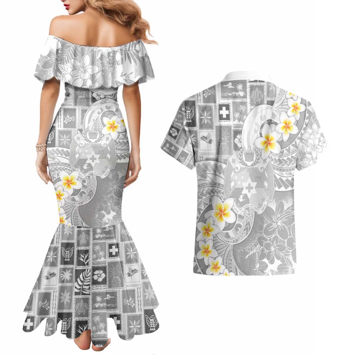Tonga Christmas Couples Matching Mermaid Dress and Hawaiian Shirt Kilisimasi Fiefia Retro Style White LT05 - Polynesian Pride