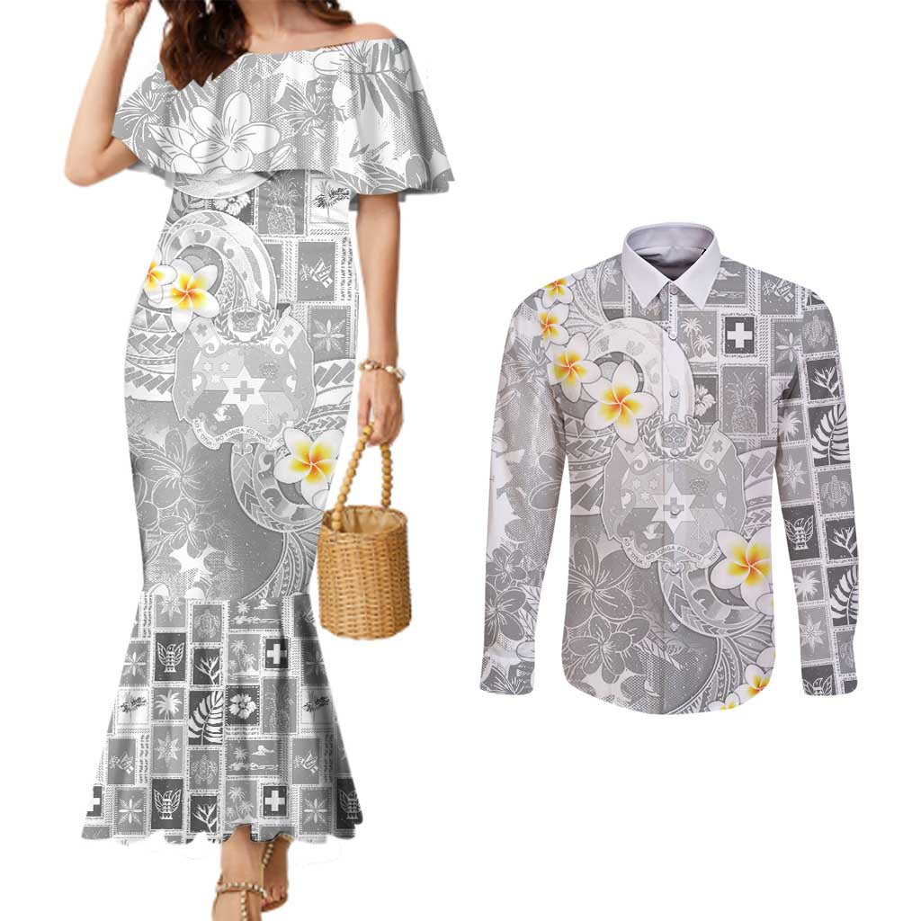 Tonga Christmas Couples Matching Mermaid Dress and Long Sleeve Button Shirt Kilisimasi Fiefia Retro Style White LT05 White - Polynesian Pride