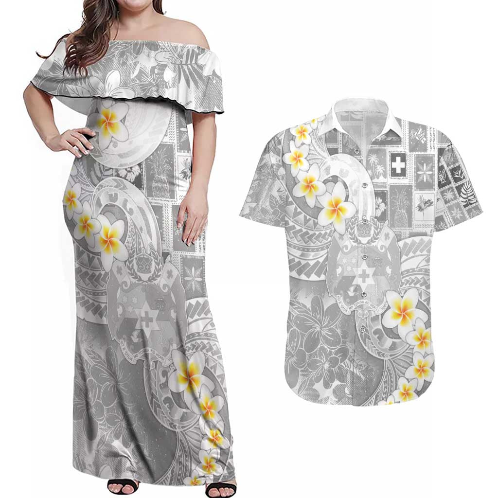 Tonga Christmas Couples Matching Off Shoulder Maxi Dress and Hawaiian Shirt Kilisimasi Fiefia Retro Style White LT05 White - Polynesian Pride
