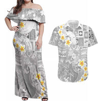 Tonga Christmas Couples Matching Off Shoulder Maxi Dress and Hawaiian Shirt Kilisimasi Fiefia Retro Style White LT05 White - Polynesian Pride