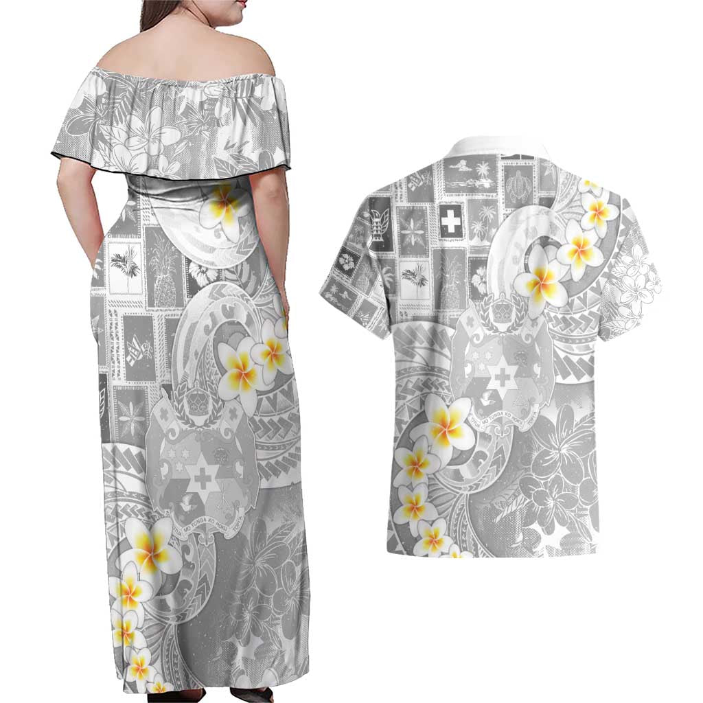 Tonga Christmas Couples Matching Off Shoulder Maxi Dress and Hawaiian Shirt Kilisimasi Fiefia Retro Style White LT05 - Polynesian Pride