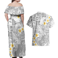 Tonga Christmas Couples Matching Off Shoulder Maxi Dress and Hawaiian Shirt Kilisimasi Fiefia Retro Style White LT05 - Polynesian Pride