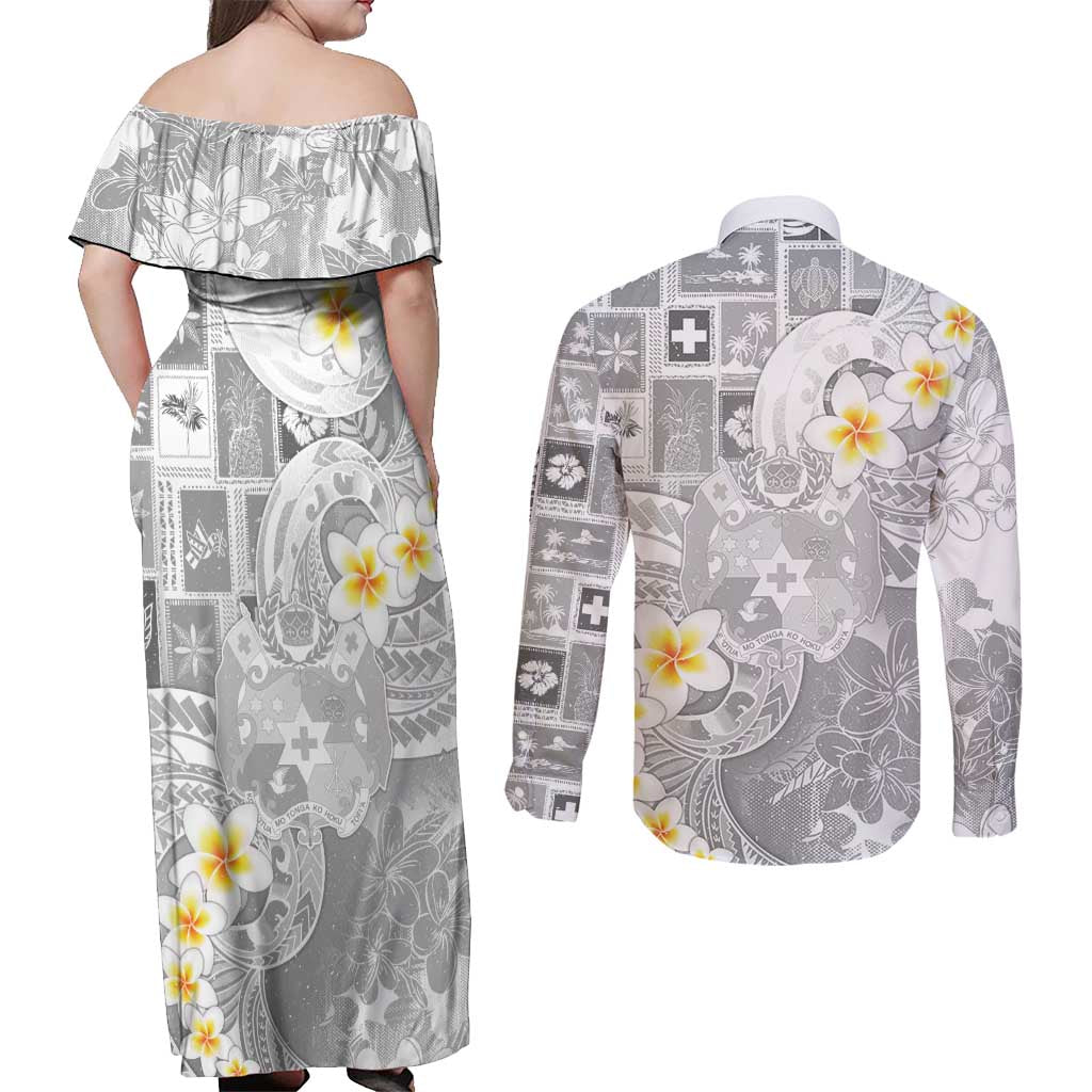 Tonga Christmas Couples Matching Off Shoulder Maxi Dress and Long Sleeve Button Shirt Kilisimasi Fiefia Retro Style White LT05 - Polynesian Pride