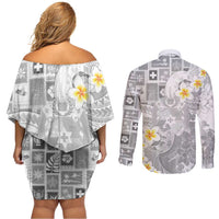 Tonga Christmas Couples Matching Off Shoulder Short Dress and Long Sleeve Button Shirt Kilisimasi Fiefia Retro Style White LT05 - Polynesian Pride
