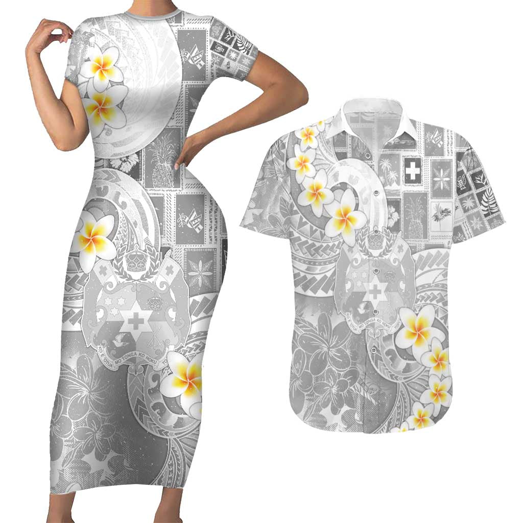 Tonga Christmas Couples Matching Short Sleeve Bodycon Dress and Hawaiian Shirt Kilisimasi Fiefia Retro Style White - Polynesian Pride