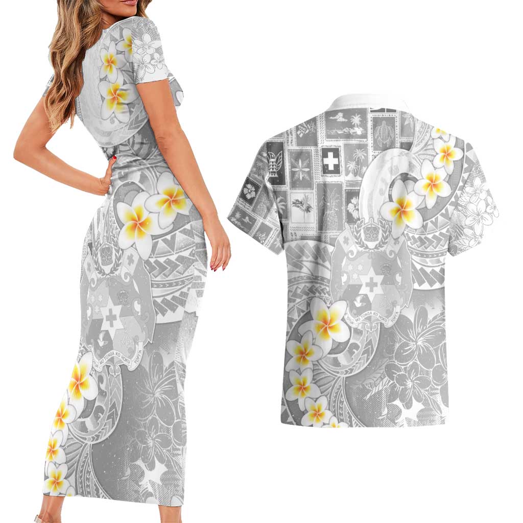 Tonga Christmas Couples Matching Short Sleeve Bodycon Dress and Hawaiian Shirt Kilisimasi Fiefia Retro Style White LT05 - Polynesian Pride