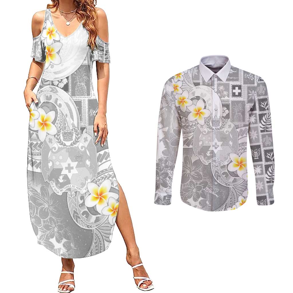 Tonga Christmas Couples Matching Summer Maxi Dress and Long Sleeve Button Shirt Kilisimasi Fiefia Retro Style White LT05 White - Polynesian Pride
