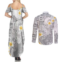 Tonga Christmas Couples Matching Summer Maxi Dress and Long Sleeve Button Shirt Kilisimasi Fiefia Retro Style White LT05 - Polynesian Pride