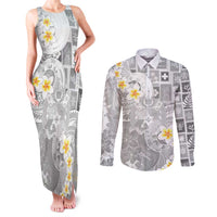 Tonga Christmas Couples Matching Tank Maxi Dress and Long Sleeve Button Shirt Kilisimasi Fiefia Retro Style White LT05 White - Polynesian Pride