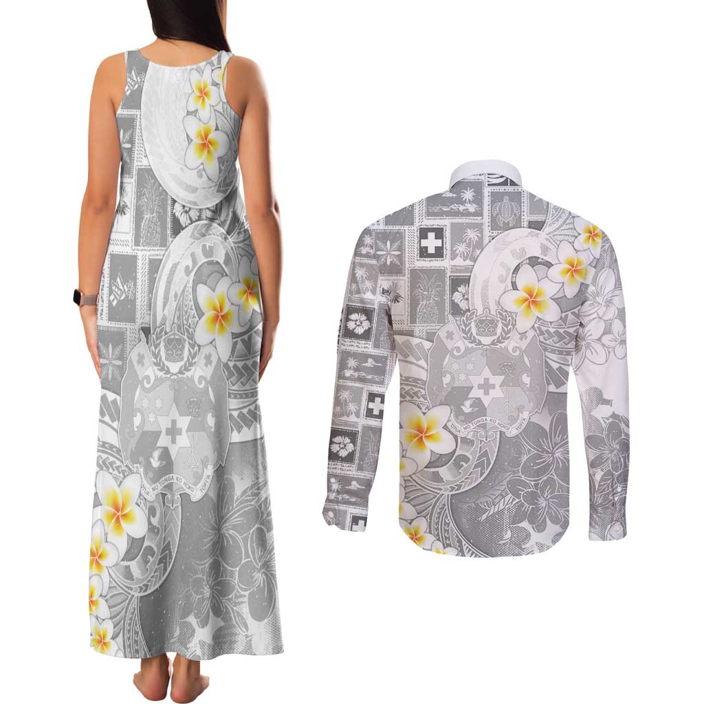 Tonga Christmas Couples Matching Tank Maxi Dress and Long Sleeve Button Shirt Kilisimasi Fiefia Retro Style White LT05 - Polynesian Pride
