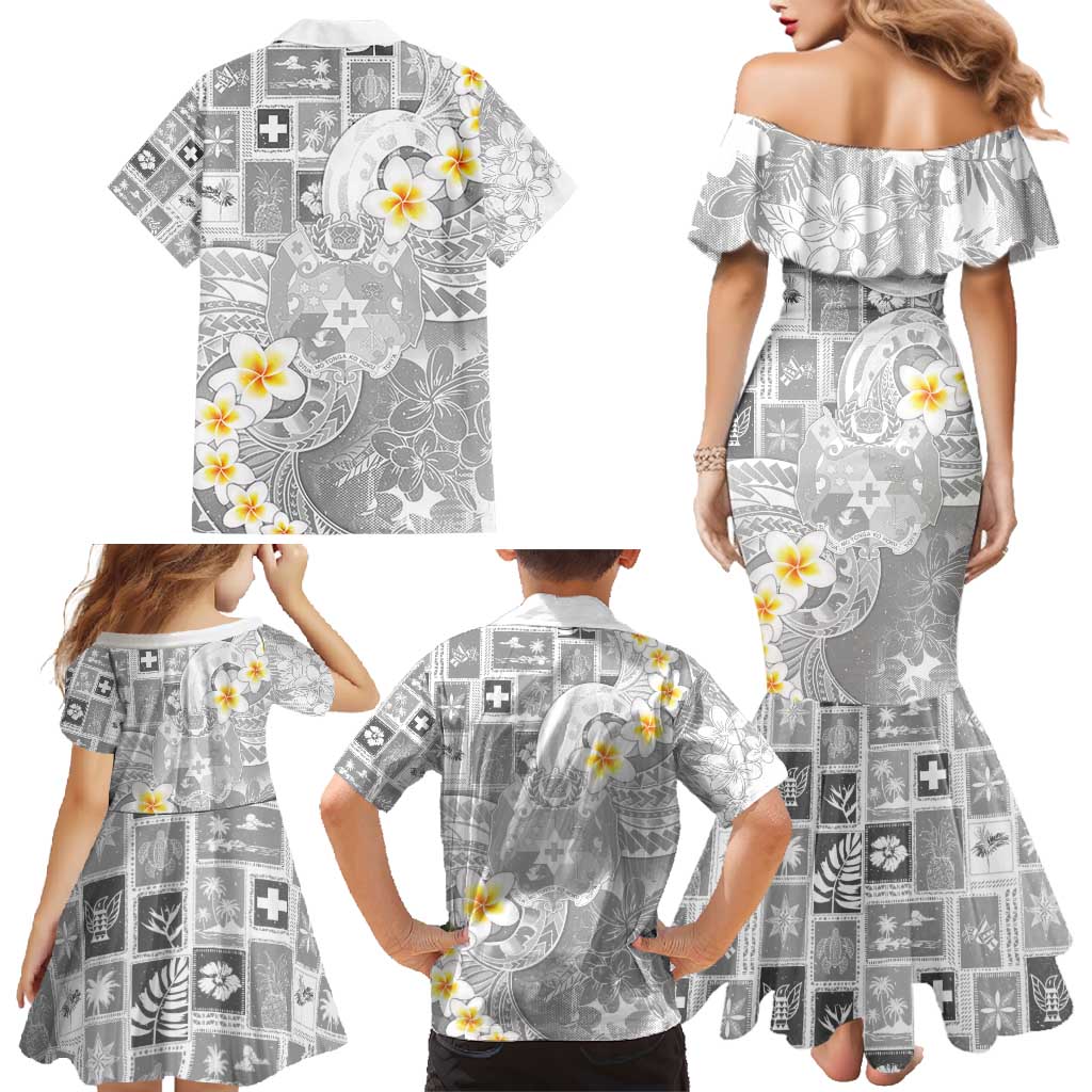 Tonga Christmas Family Matching Mermaid Dress and Hawaiian Shirt Kilisimasi Fiefia Retro Style White LT05 - Polynesian Pride