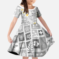 Tonga Christmas Family Matching Off The Shoulder Long Sleeve Dress and Hawaiian Shirt Kilisimasi Fiefia Retro Style White LT05 Daughter's Dress White - Polynesian Pride