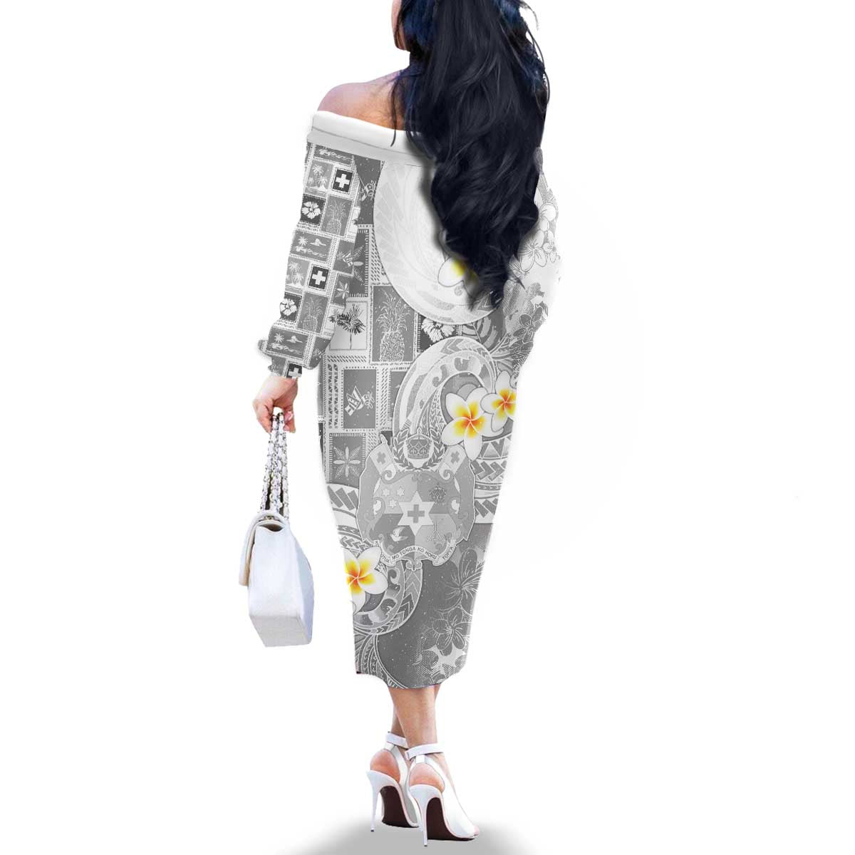 Tonga Christmas Family Matching Off The Shoulder Long Sleeve Dress and Hawaiian Shirt Kilisimasi Fiefia Retro Style White LT05 - Polynesian Pride