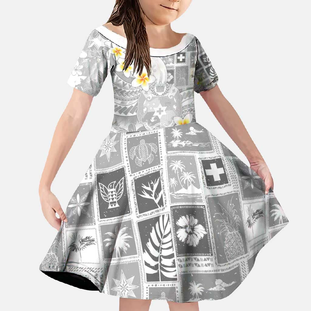 Tonga Christmas Family Matching Off Shoulder Maxi Dress and Hawaiian Shirt Kilisimasi Fiefia Retro Style White LT05 Daughter's Dress White - Polynesian Pride