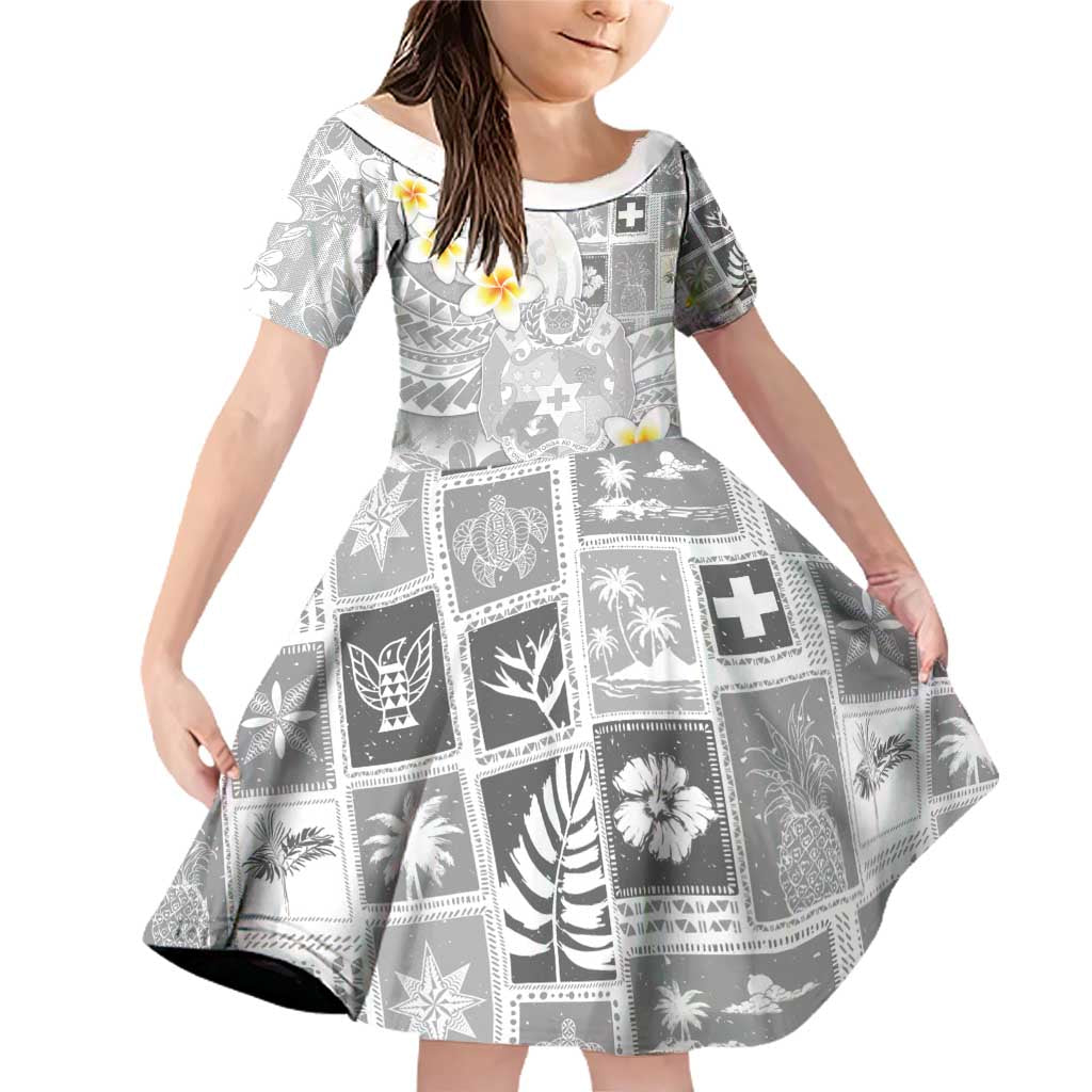 Tonga Christmas Family Matching Off Shoulder Short Dress and Hawaiian Shirt Kilisimasi Fiefia Retro Style White LT05 Daughter's Dress White - Polynesian Pride