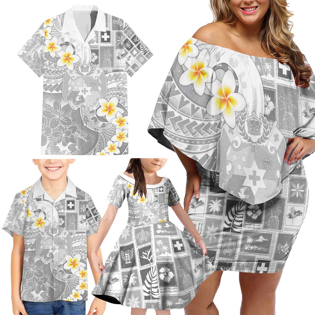 Tonga Christmas Family Matching Off Shoulder Short Dress and Hawaiian Shirt Kilisimasi Fiefia Retro Style White LT05 - Polynesian Pride