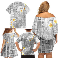Tonga Christmas Family Matching Off Shoulder Short Dress and Hawaiian Shirt Kilisimasi Fiefia Retro Style White LT05 - Polynesian Pride