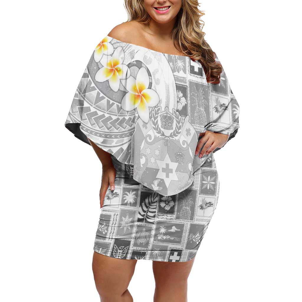Tonga Christmas Family Matching Off Shoulder Short Dress and Hawaiian Shirt Kilisimasi Fiefia Retro Style White LT05 Mom's Dress White - Polynesian Pride
