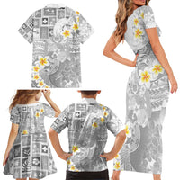 Tonga Christmas Family Matching Short Sleeve Bodycon Dress and Hawaiian Shirt Kilisimasi Fiefia Retro Style White LT05 - Polynesian Pride