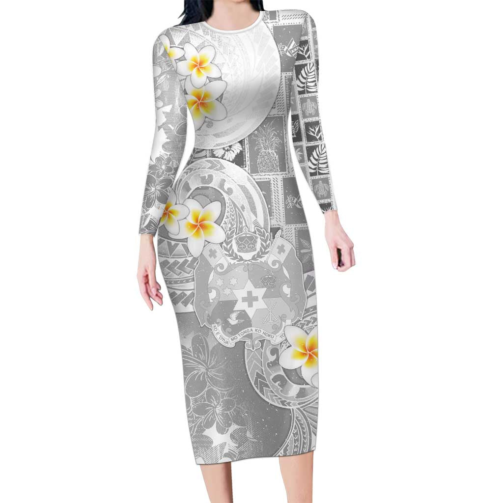 Tonga Christmas Long Sleeve Bodycon Dress Kilisimasi Fiefia Retro Style White LT05 Long Dress White - Polynesian Pride
