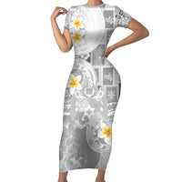 Tonga Christmas Short Sleeve Bodycon Dress Kilisimasi Fiefia Retro Style White LT05 Long Dress White - Polynesian Pride
