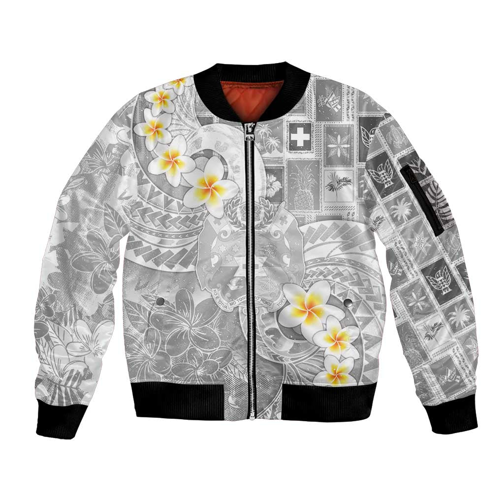 Tonga Christmas Sleeve Zip Bomber Jacket Kilisimasi Fiefia Retro Style White LT05 Unisex White - Polynesian Pride