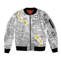 Tonga Christmas Sleeve Zip Bomber Jacket Kilisimasi Fiefia Retro Style White LT05 Unisex White - Polynesian Pride