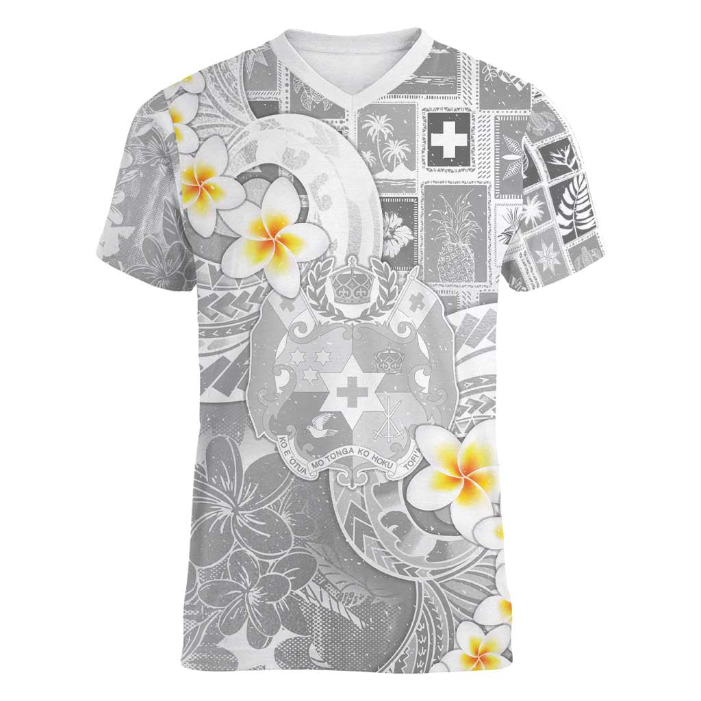 Tonga Christmas Women V-Neck T-Shirt Kilisimasi Fiefia Retro Style White LT05 Female White - Polynesian Pride