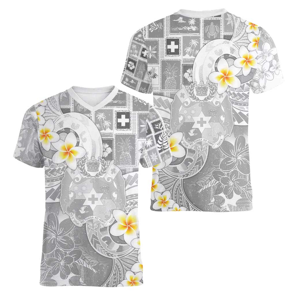 Tonga Christmas Women V-Neck T-Shirt Kilisimasi Fiefia Retro Style White LT05 - Polynesian Pride