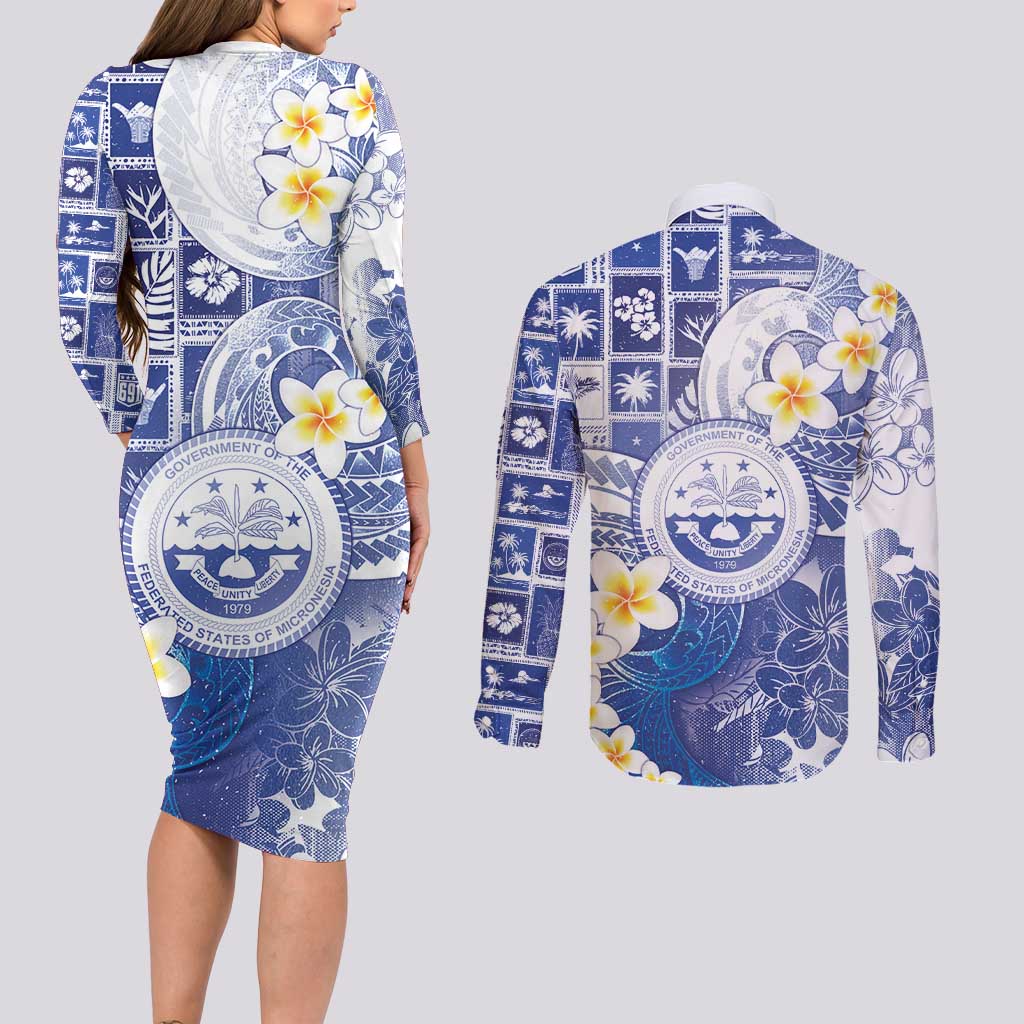 Federated States Of Micronesia Christmas Couples Matching Long Sleeve Bodycon Dress and Long Sleeve Button Shirt Retro Style Bright Version LT05 - Polynesian Pride