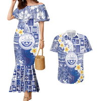 Federated States Of Micronesia Christmas Couples Matching Mermaid Dress and Hawaiian Shirt Retro Style Bright Version LT05 Blue - Polynesian Pride