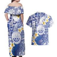 Federated States Of Micronesia Christmas Couples Matching Off Shoulder Maxi Dress and Hawaiian Shirt Retro Style Bright Version LT05 - Polynesian Pride