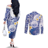 Federated States Of Micronesia Christmas Couples Matching Off The Shoulder Long Sleeve Dress and Long Sleeve Button Shirt Retro Style Bright Version LT05 - Polynesian Pride