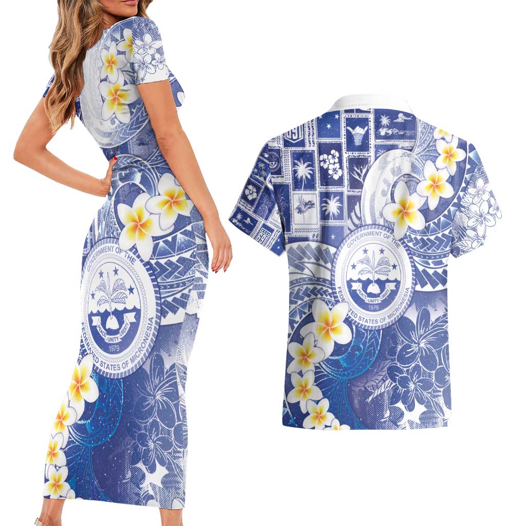 Federated States Of Micronesia Christmas Couples Matching Short Sleeve Bodycon Dress and Hawaiian Shirt Retro Style Bright Version LT05 - Polynesian Pride