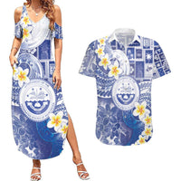Federated States Of Micronesia Christmas Couples Matching Summer Maxi Dress and Hawaiian Shirt Retro Style Bright Version LT05 Blue - Polynesian Pride